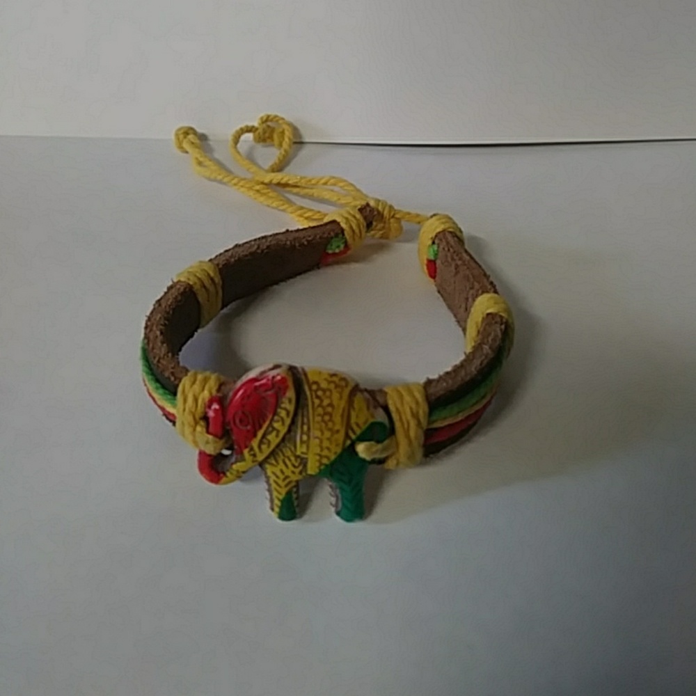 Leather & Cord Elephant Bracelet